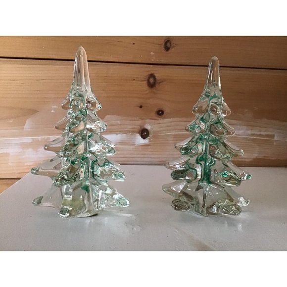 Unbranded Holiday Vintage Christmas Tree Crystal Clear Green Glass